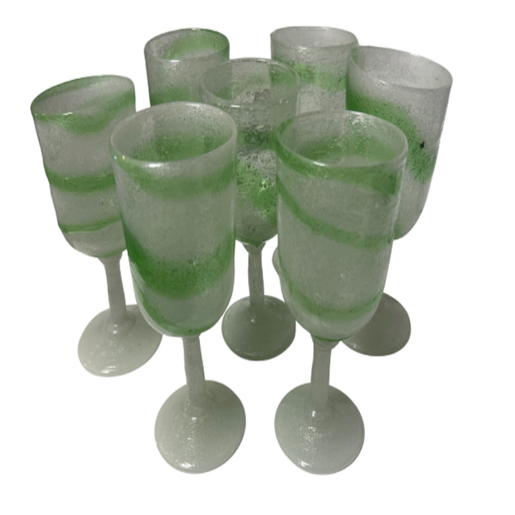VIntage Hand Blown Lime Swirl Glasses, Set of 7 - Noble Designs