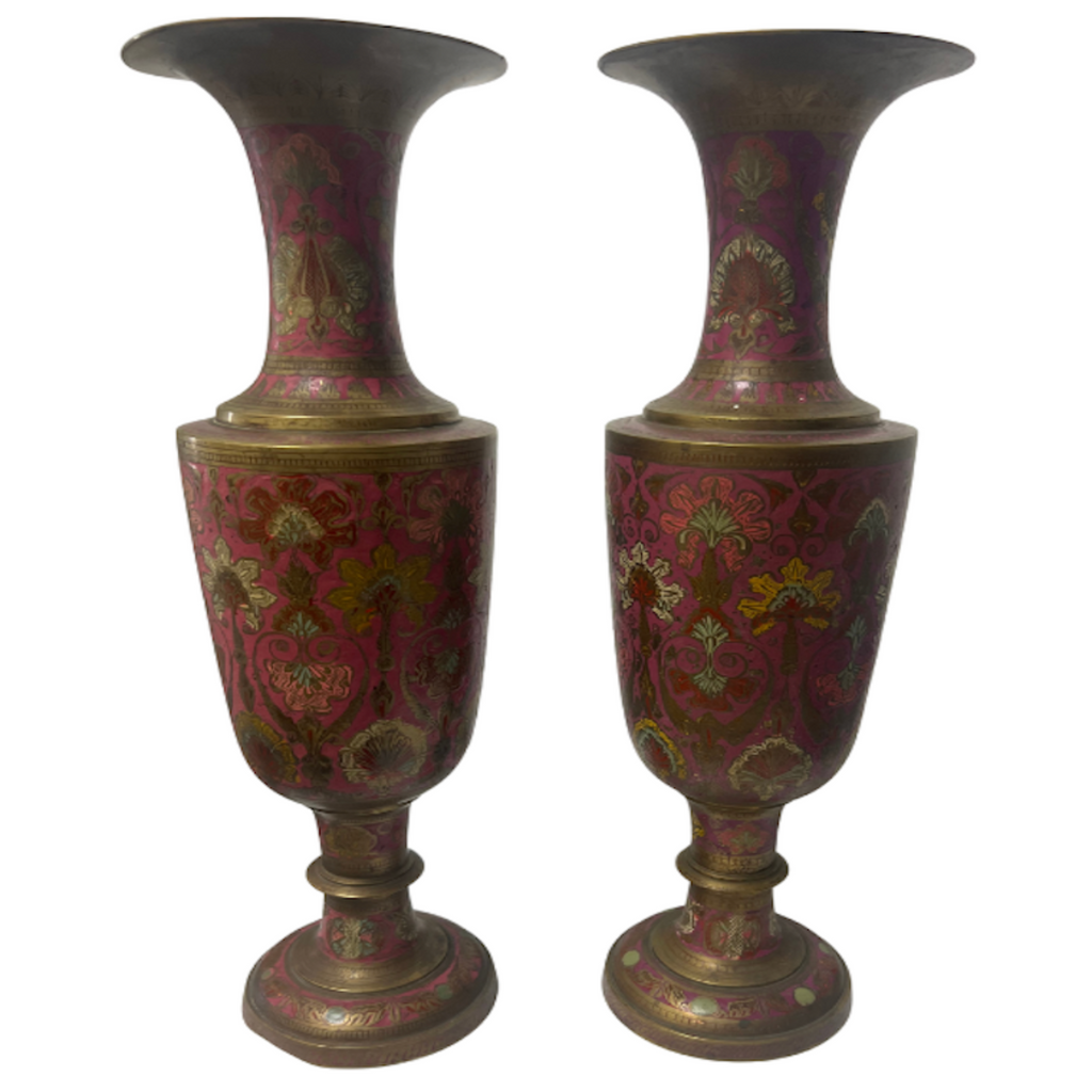 Vintage Brass Painted Floral Vase, Set of 2 - Noble Designs