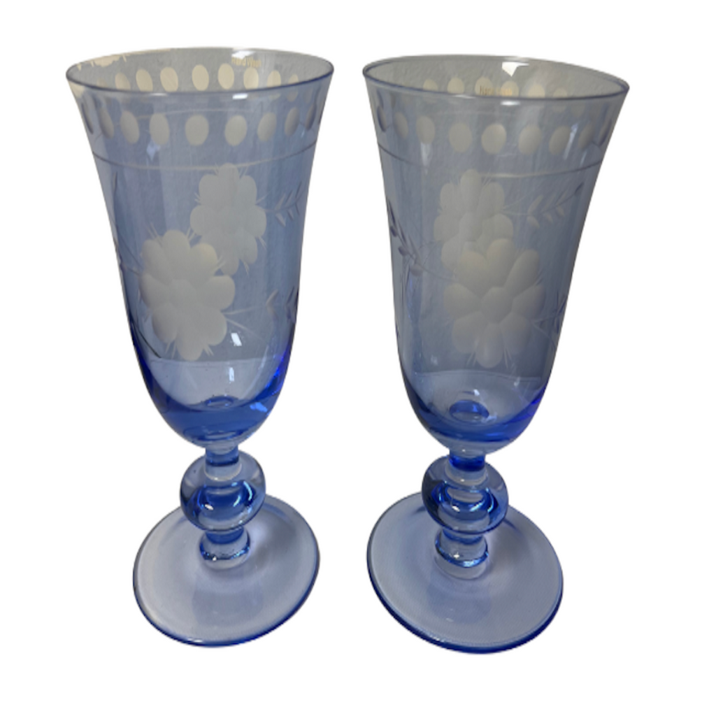 Vintage Blue Floral Goblet, Set of 2 - Noble Designs