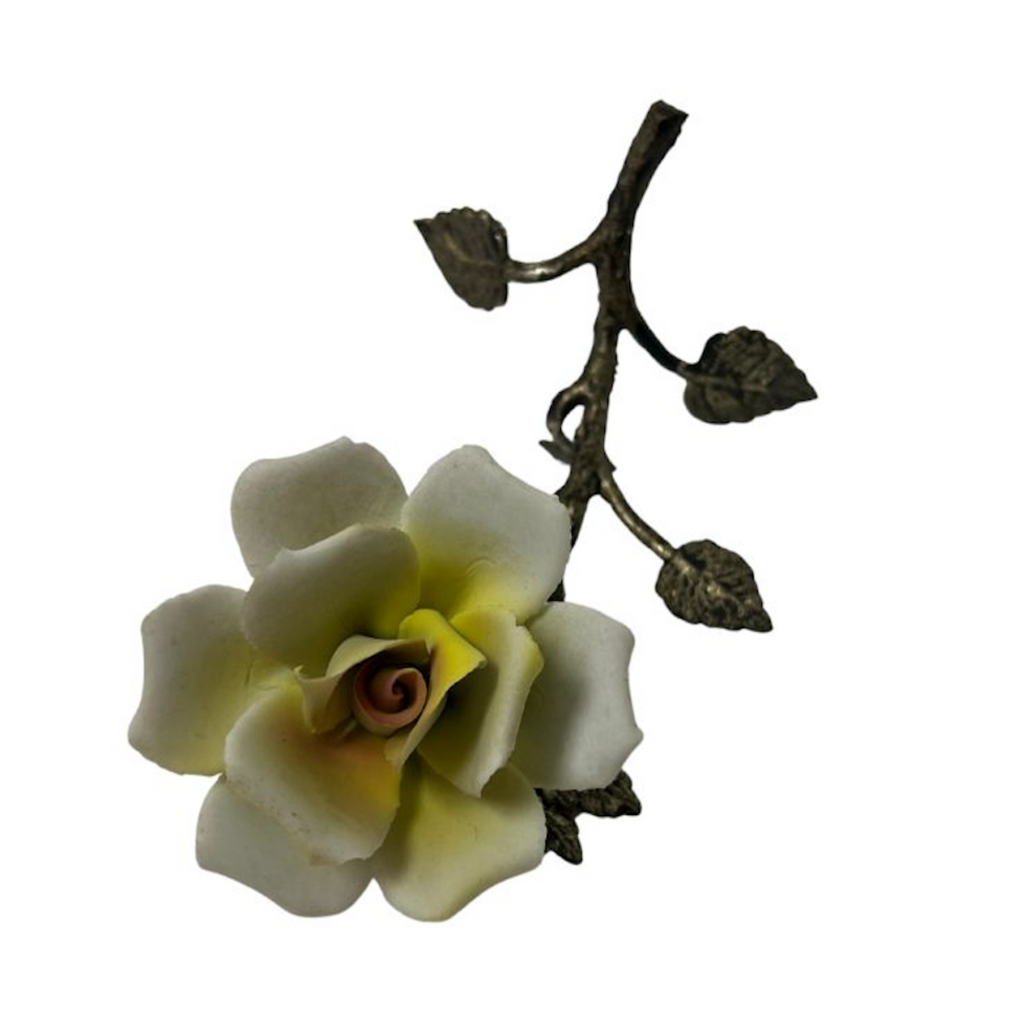 Vintage Yellow Ceramic and Metal Rose - Noble Designs