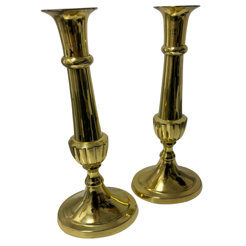 Vintage Brass Oval Base Candlesticks, Set of 2 - Noble Designs