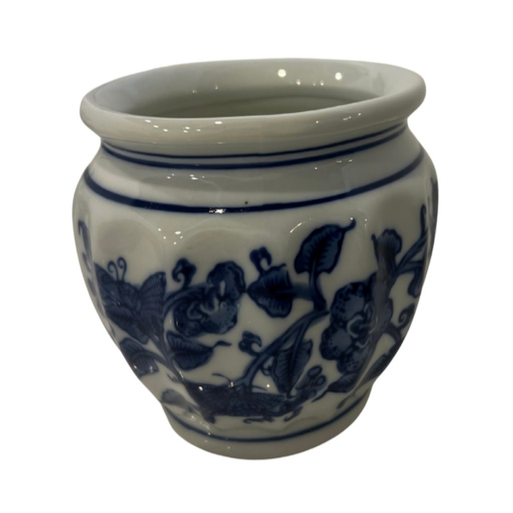 Vintage Blue and White Floral Planter - Noble Designs