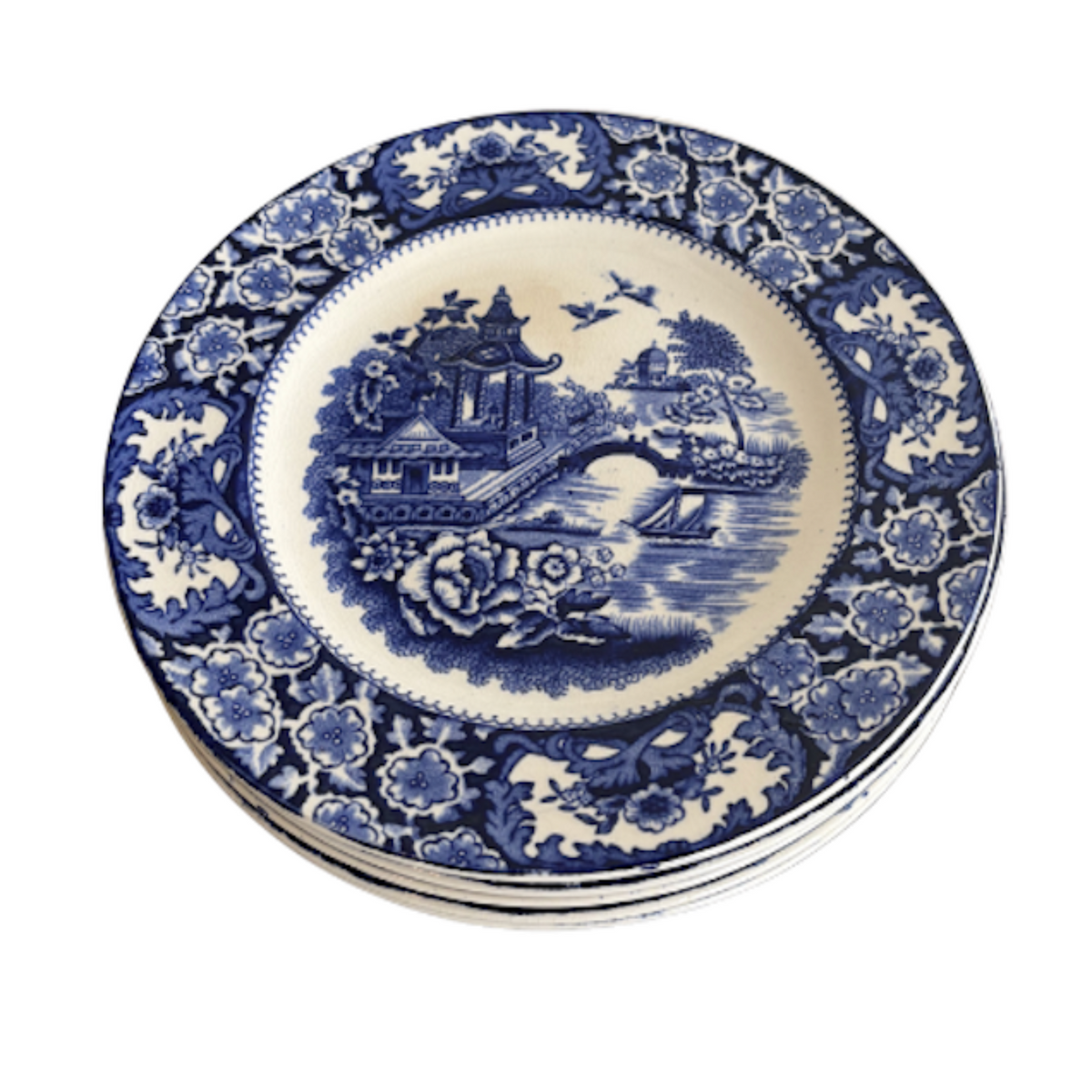 Vintage 1930s Olde Alton Ware Blue Willow Dessert Plates, Set of 5 - Noble Designs