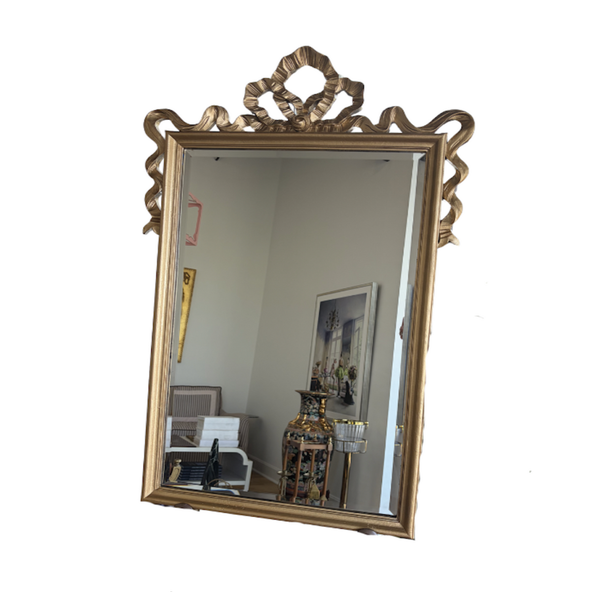 Vintage Wood Gold Bow Mirror - Noble Designs