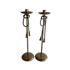 Vintage Tall Brass Tassel Rope Candlesticks, Set of 2 - Noble Designs
