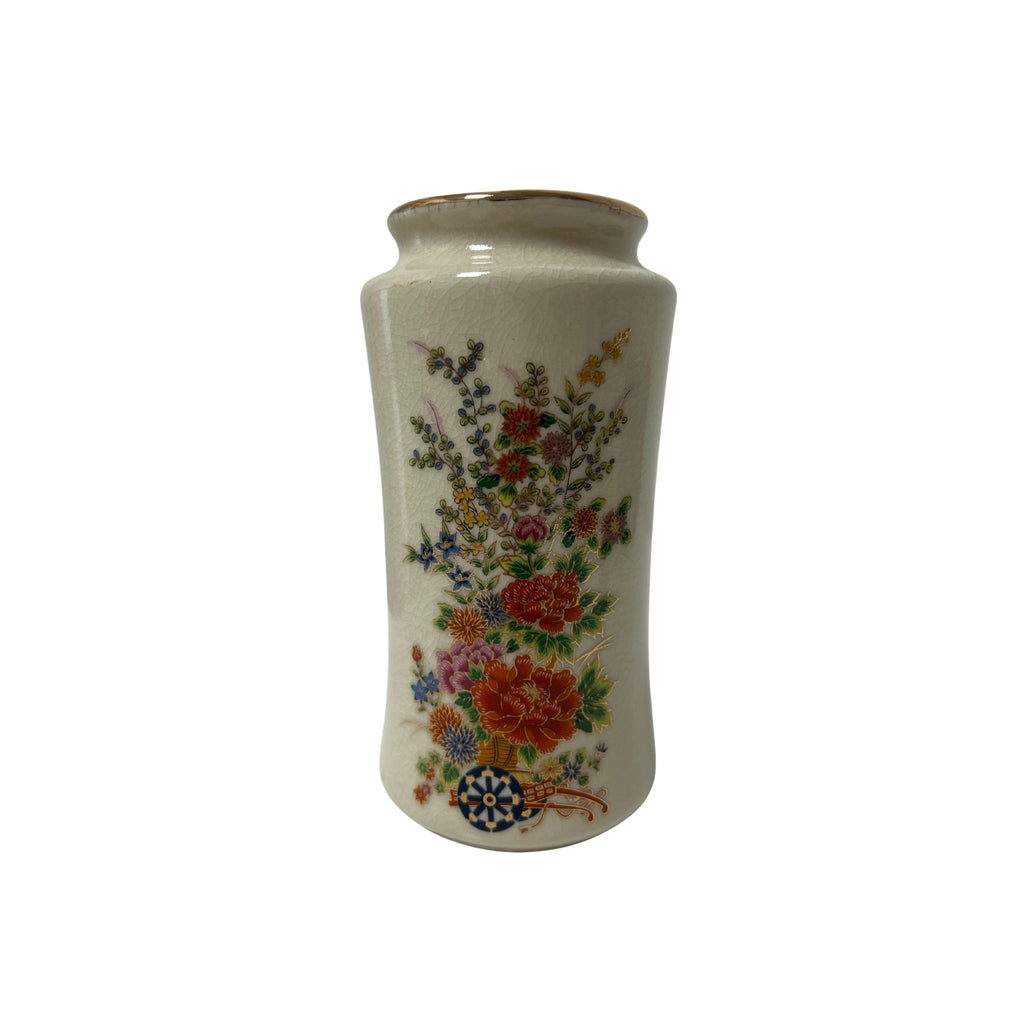 Vintage Japanese Porcelain Crackle Glaze Floral Vase - Noble Designs