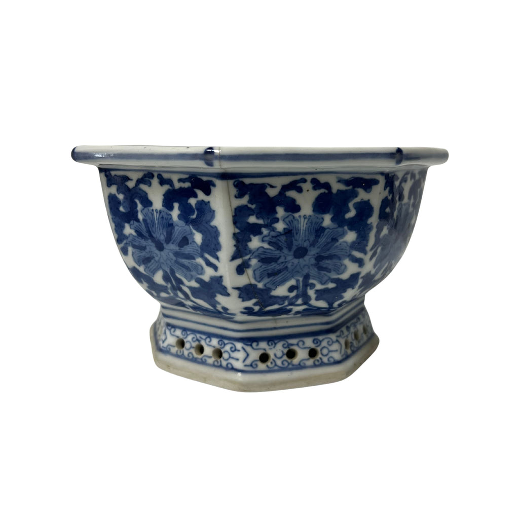 Vintage Blue and White Octagonal Planter - Noble Designs