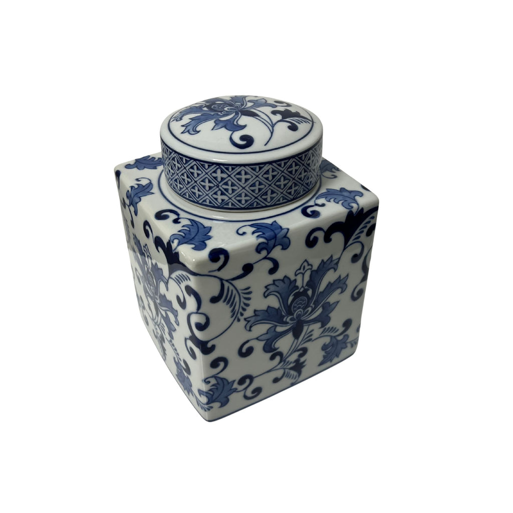 Vintage Blue and White Square Jar - Noble Designs