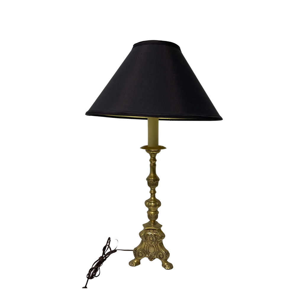 Vintage Ornate Brass Lamp with Black Shade - Noble Designs 