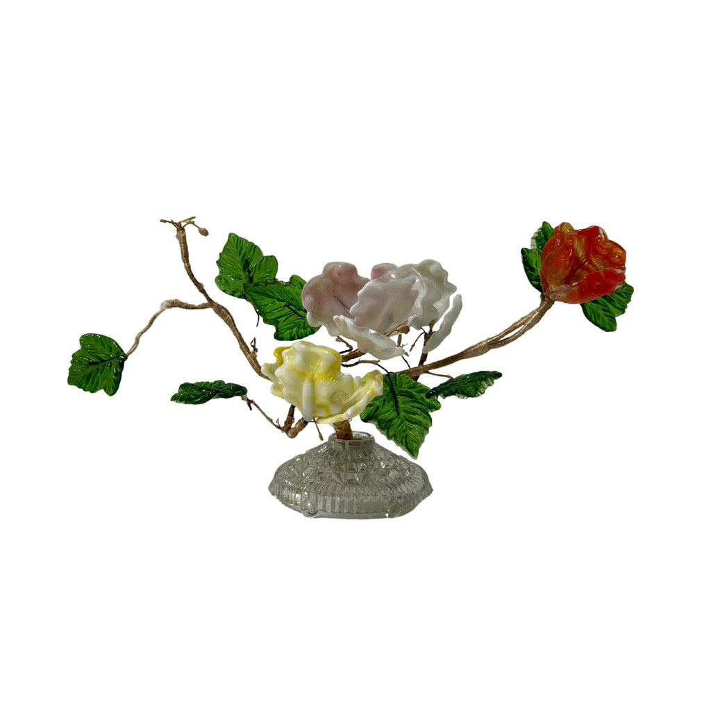 Vintage Chinese Glass Floral Pedestal - Noble Designs