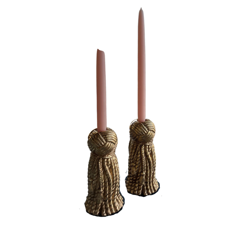 Vintage Brass Tassel Taper Holders, Set of 2 - Noble Designs