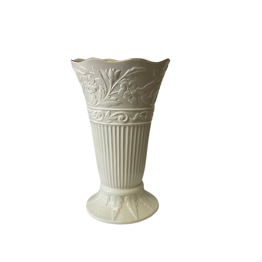 Princeton Vase Ivory with Gold Rim Raised Floral Design - Noble Designs