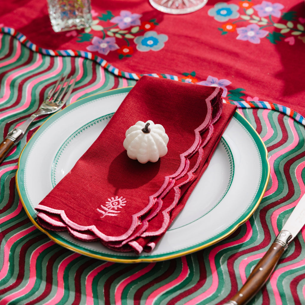 Icon Linen Napkins in Wine and Pink, Set of 4 - Noble Designs