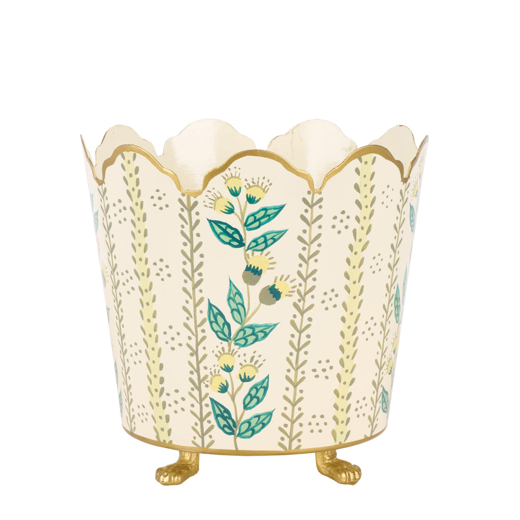 Ivory & Gold Floral Bucket Planter - Noble Designs