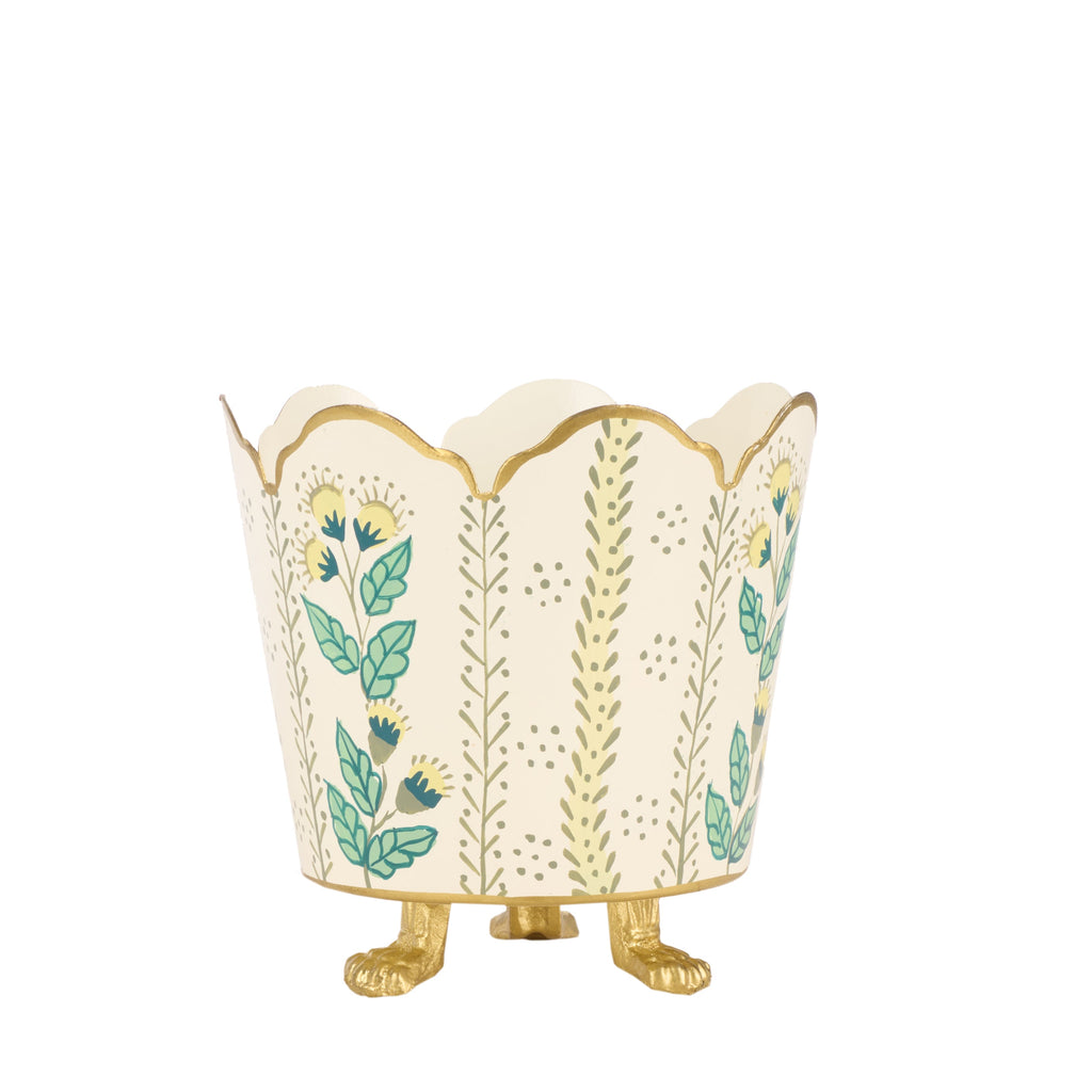 Ivory & Gold Floral Bucket Planter - Noble Designs