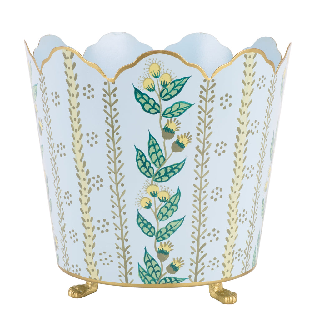 Pale Blue & Gold Floral Bucket Planter - Noble Designs