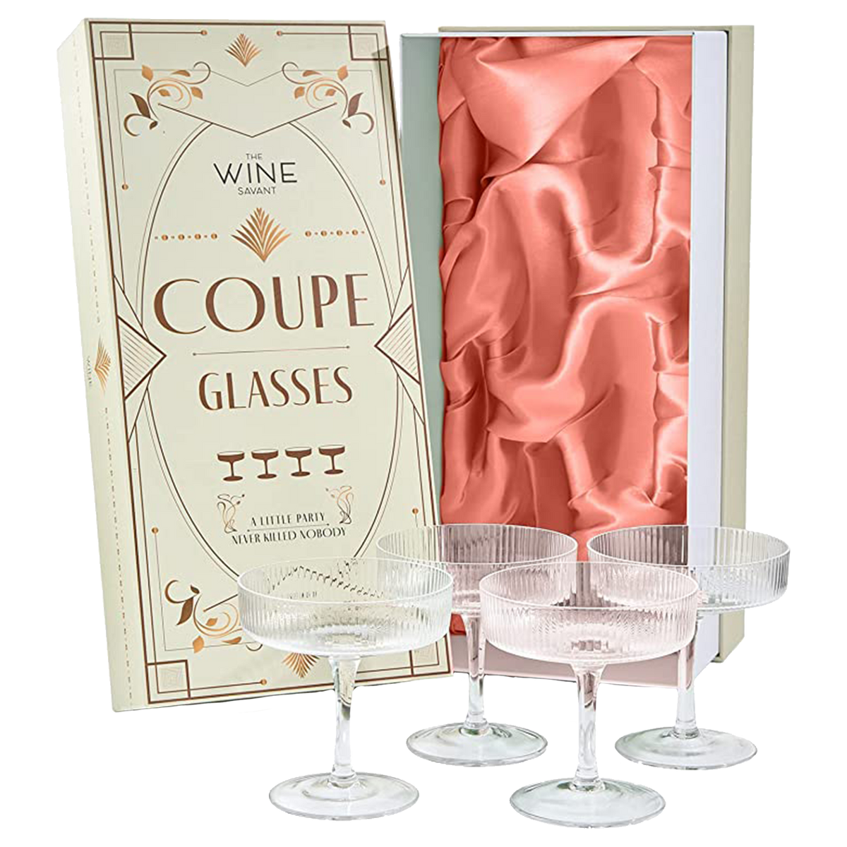 Ribbed Coupe Cocktail Glasses, Set of 4 - Noble Designs