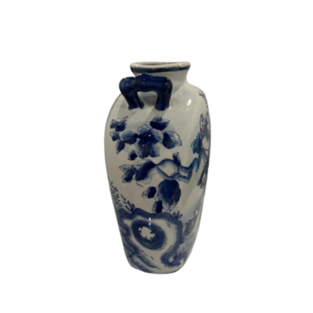 Vintage Blue and White Chinese Handled Vase - Noble Designs