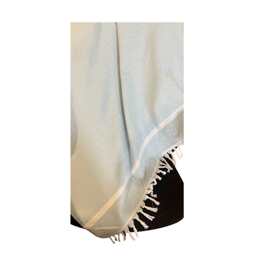 Vintage Light Blue Herringbone Throw with Fringe - Noble Designs