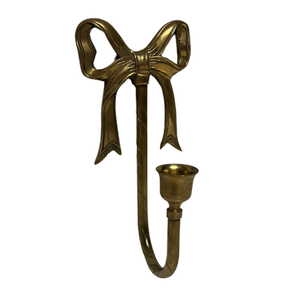 Vintage Ribbon Bow Brass Candle Wall Sconce - Noble Designs