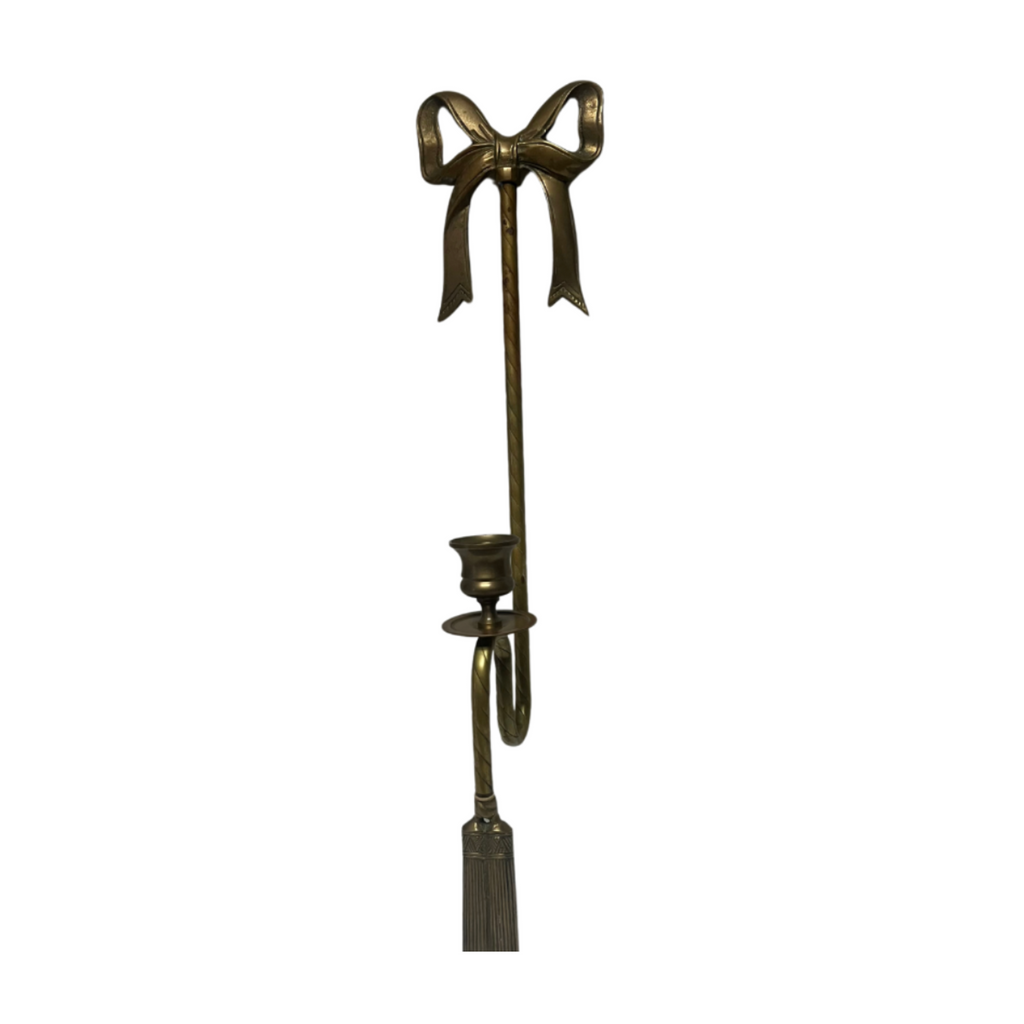 Tall Vintage Ribbon Bow Brass Candle Wall Sconce