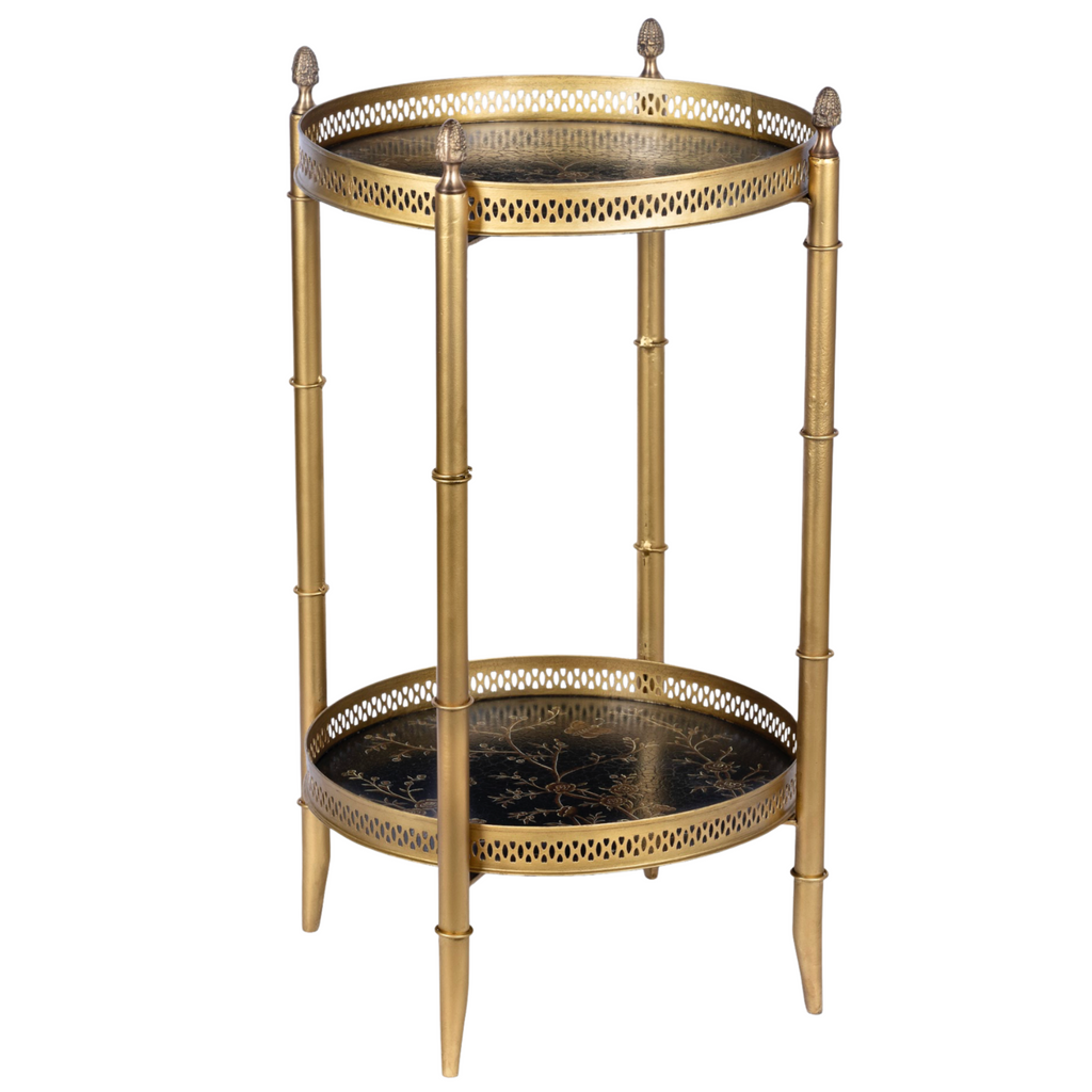 Gold Round Two Tier Shelf Table- Noble Designs