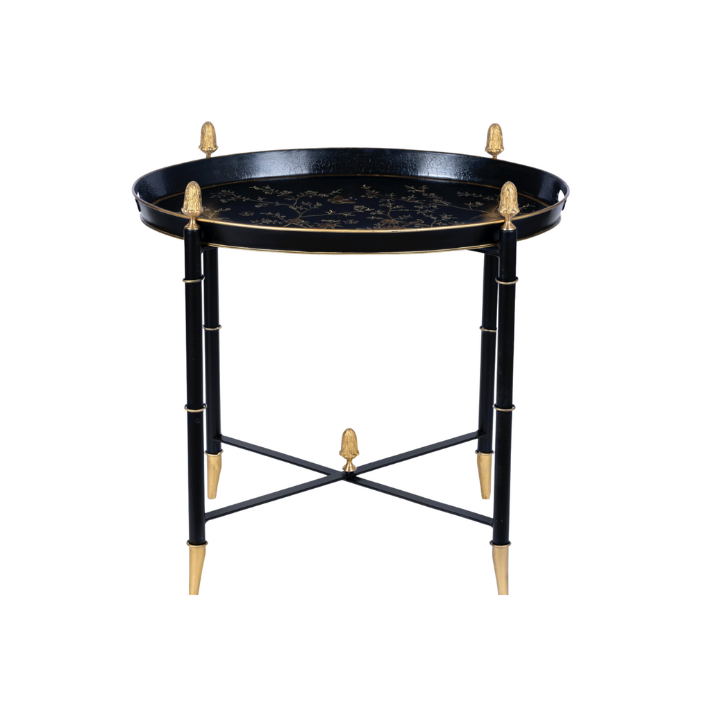 Black Round Tray Table with Gold Finials - Noble Designs