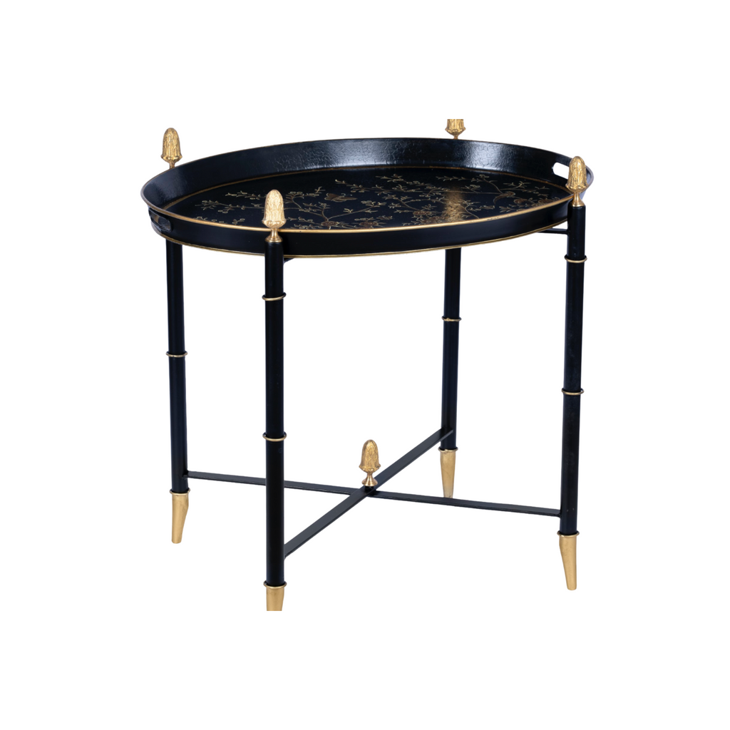 Black Round Tray Table with Gold Finials - Noble Designs