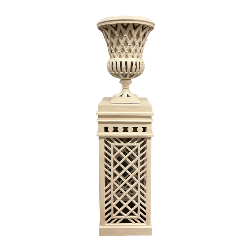 Bisque Cast Aluminum Fretwork Urn and Pedestal - Noble designs