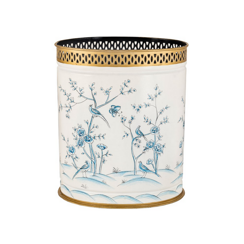Ivory & Blue Oval Pierced Wastepaper Basket - Noble Designs