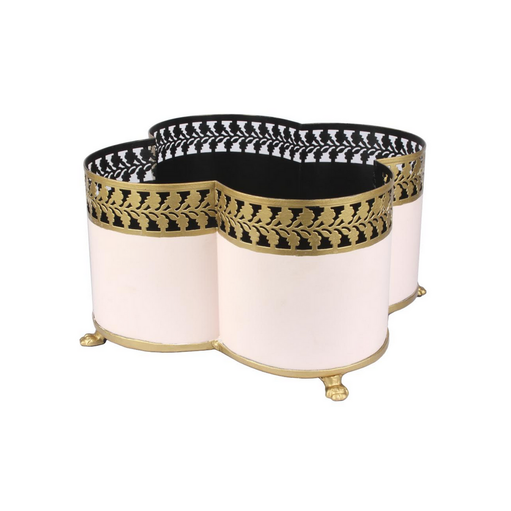 Blush Pink & Gold Leaf Boarder Quatrefoil Planter - Noble Designs