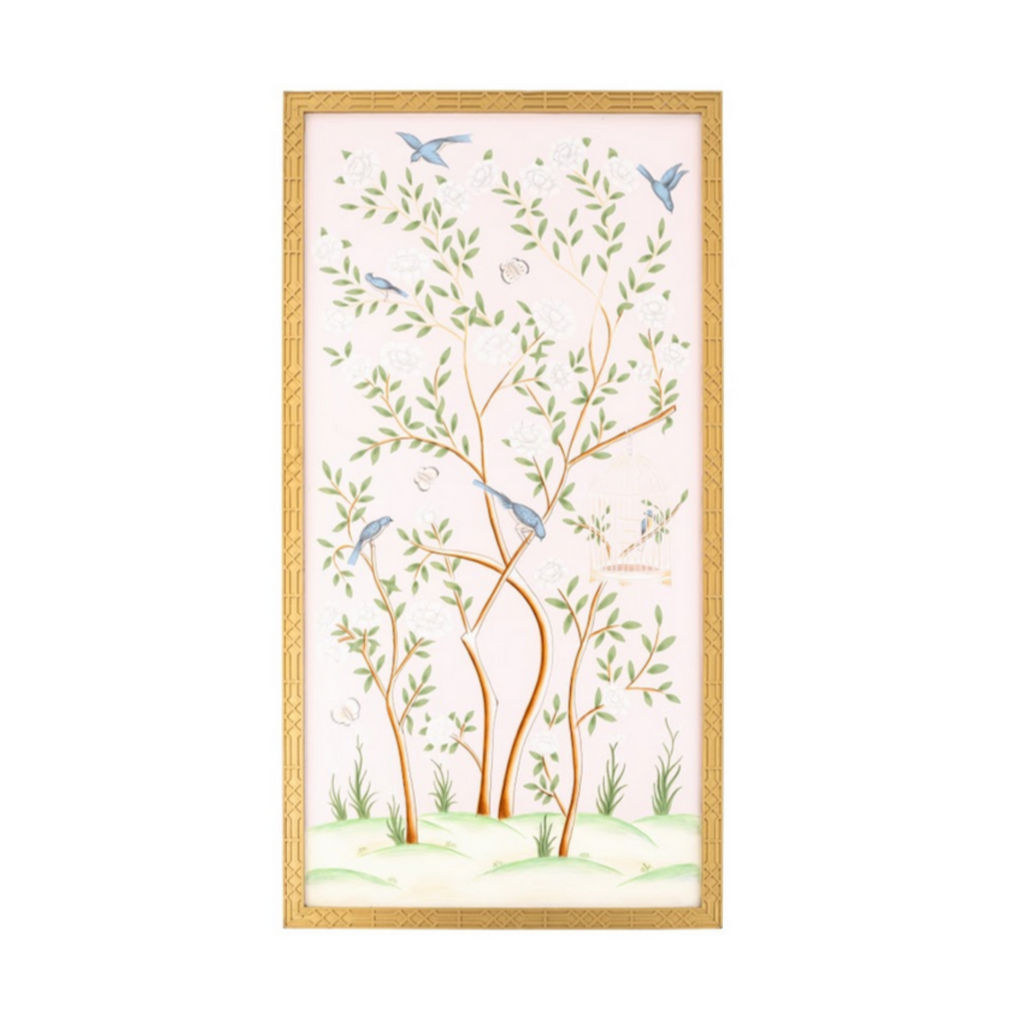 Pale Pink Bird Cage Chinoiserie Mural - Noble Designs