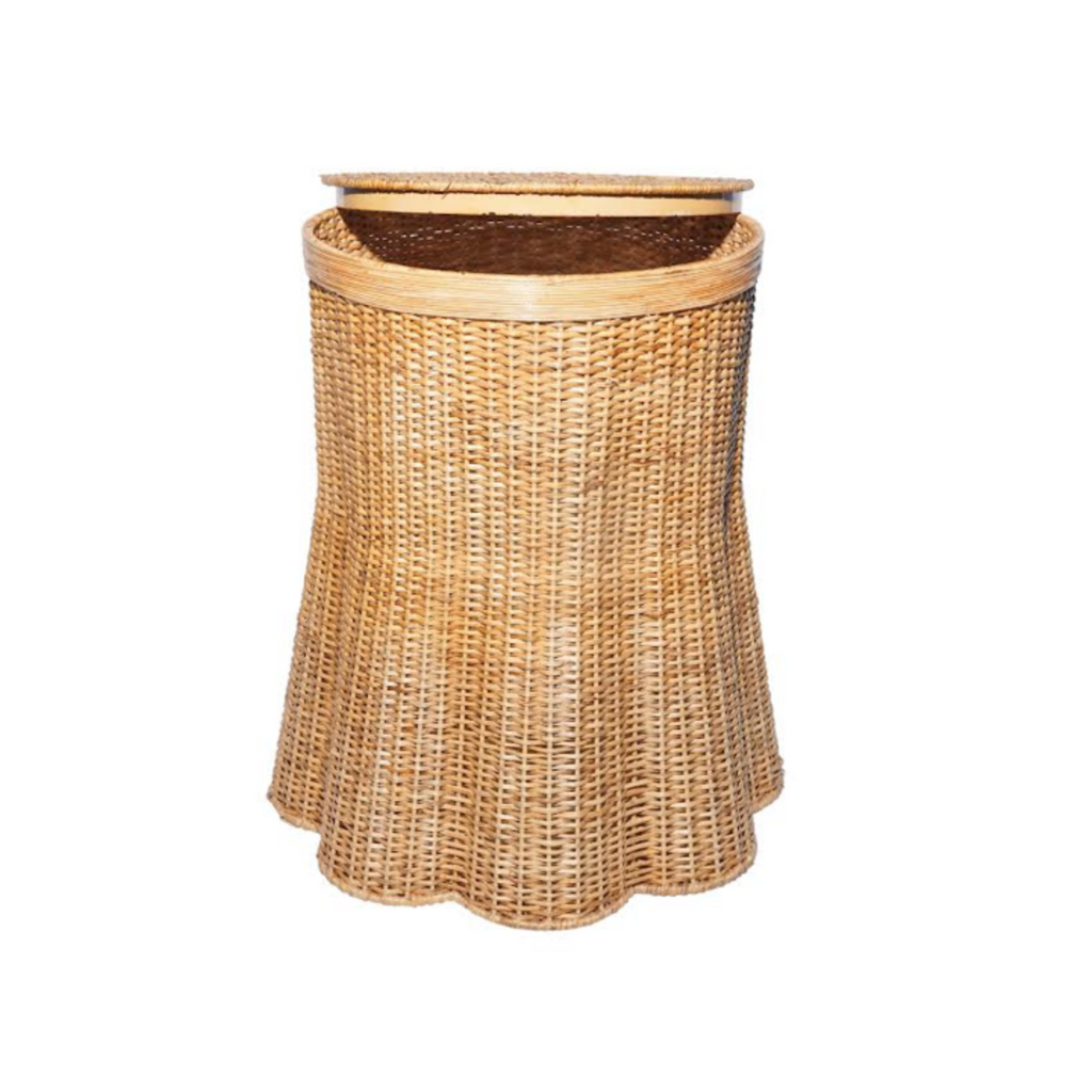 Round Lid with Scalloped Base Wicker Storage Pedestal - Noble Designs