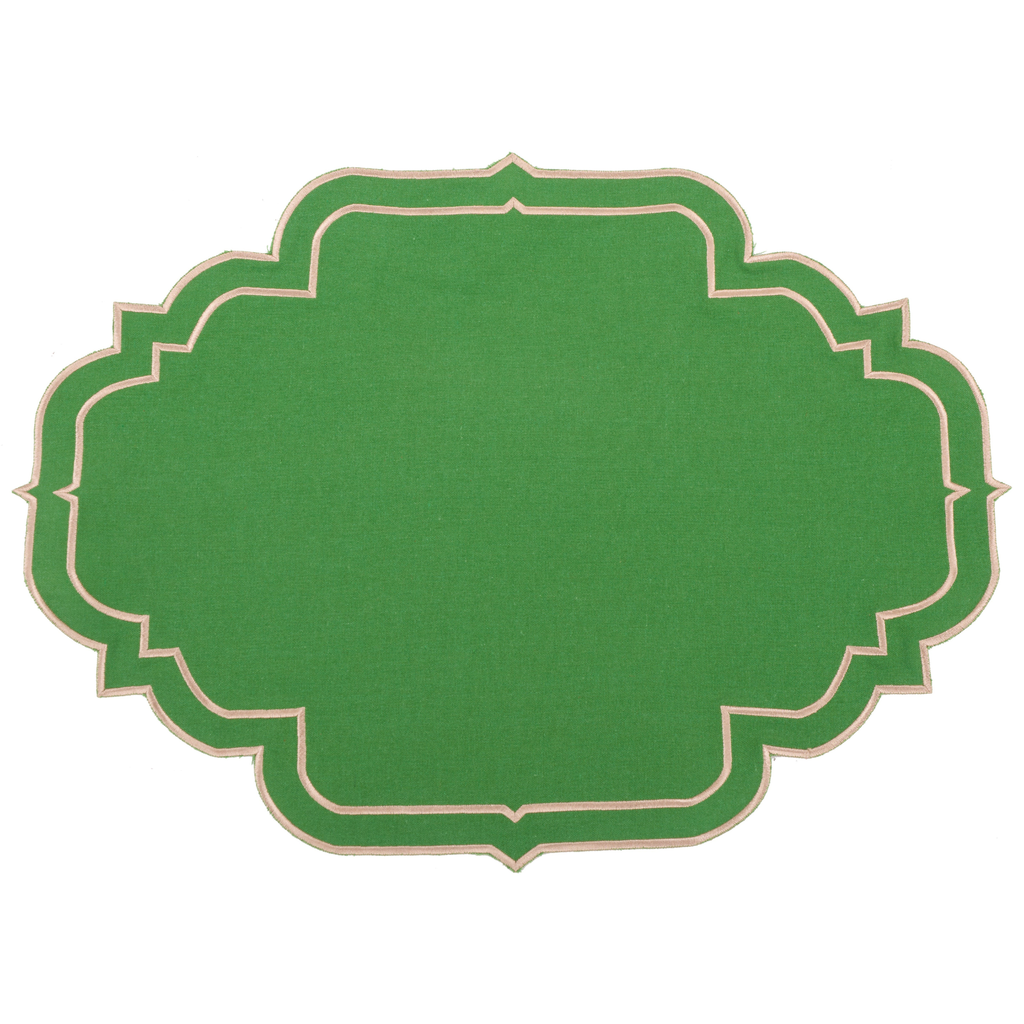 Augusta Green & Gold Trim Placemat + Napkin - Noble Designs