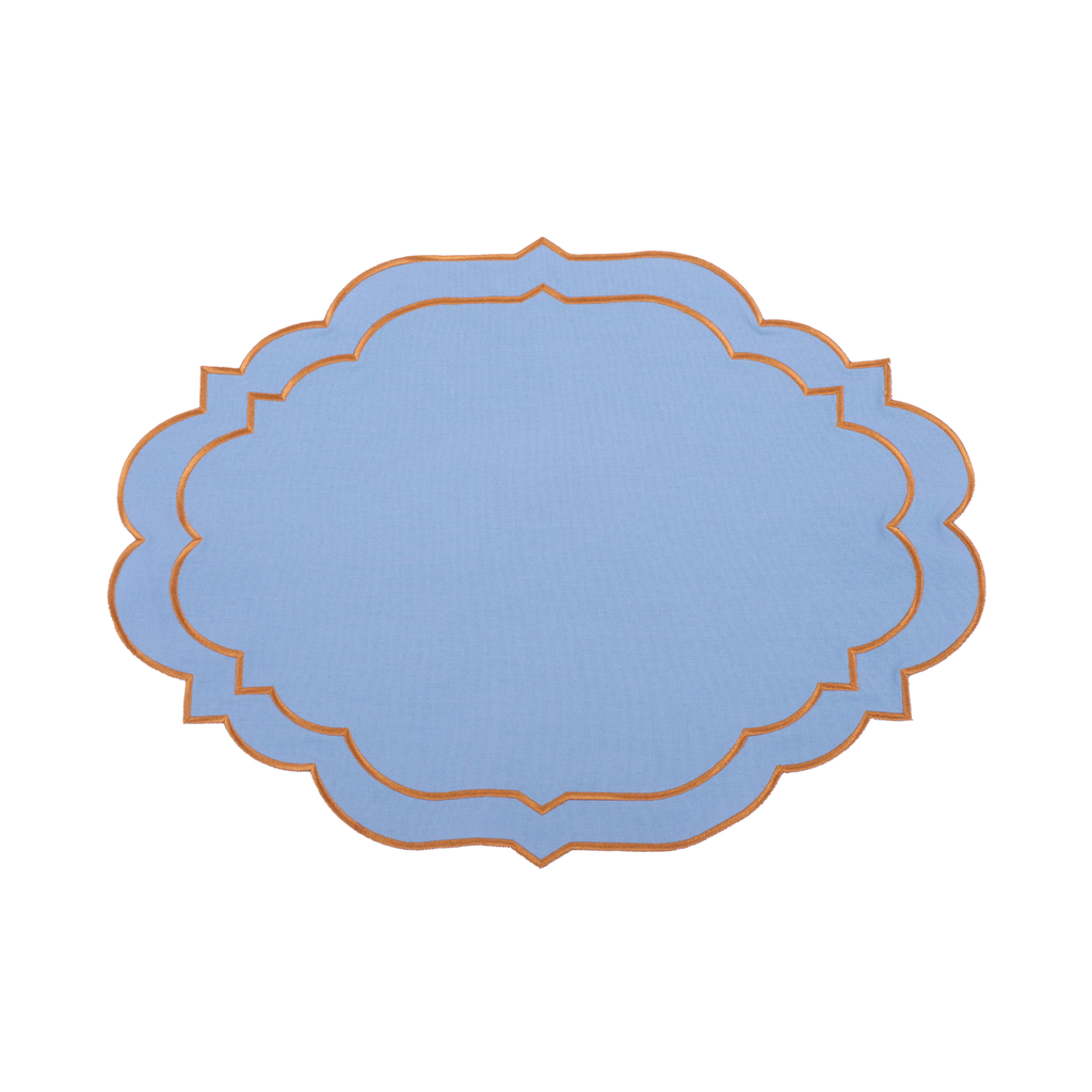 Alexandria Blue & Orange Trim Placemat + Napkin - Noble Designs