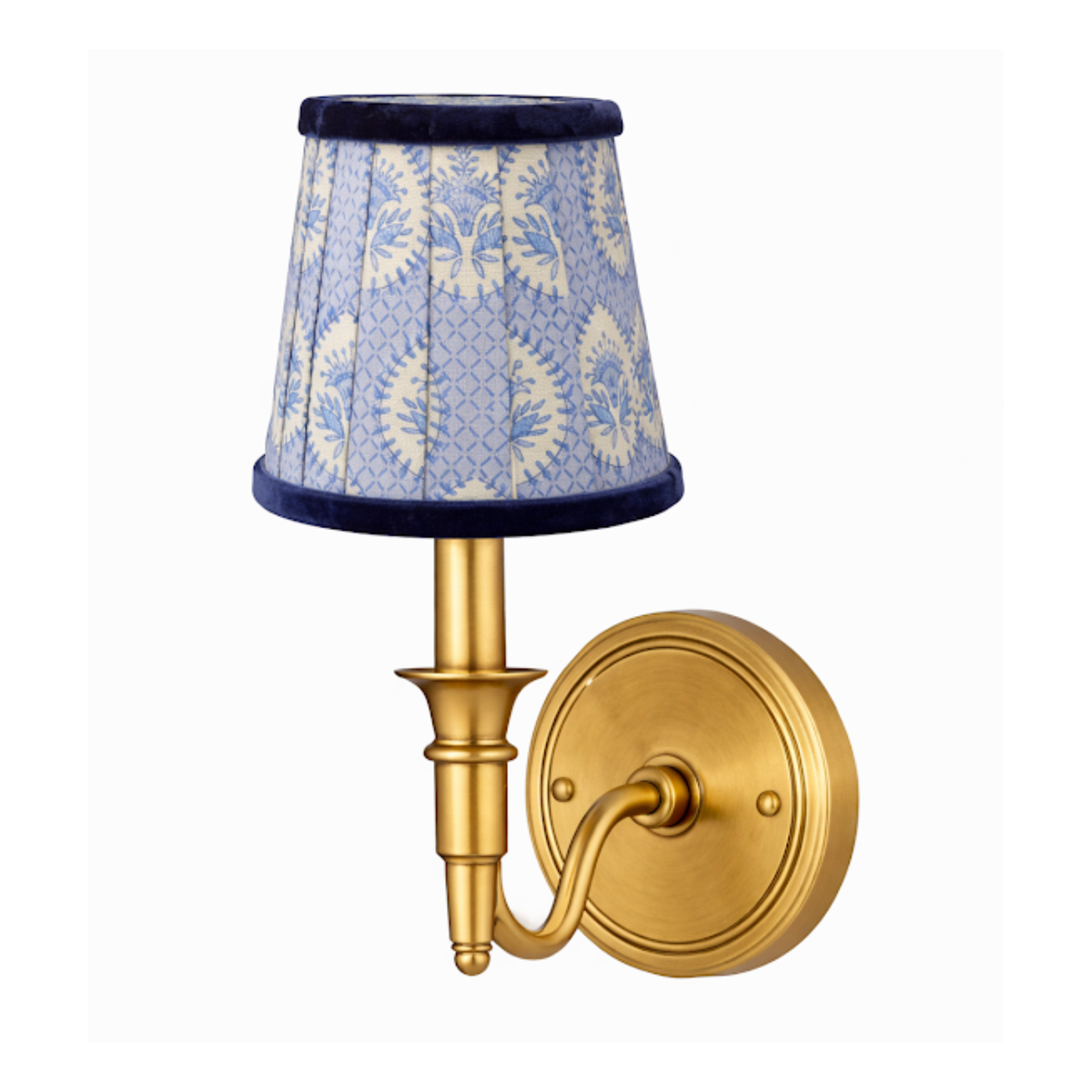 Blue Palm & Navy Velvet Trim Sconce Shade - Noble Designs