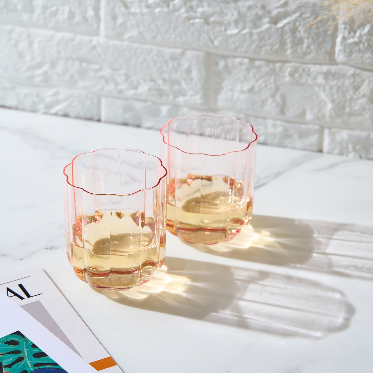 Flower Vintage Glass Stemless Highball, Set of 2 - Noible Designs
