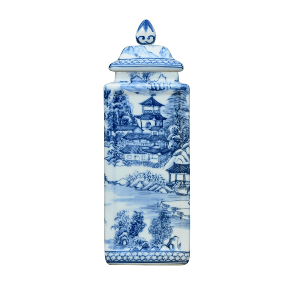 Blue & White Chinoiserie Square Jar - Noble Workroom