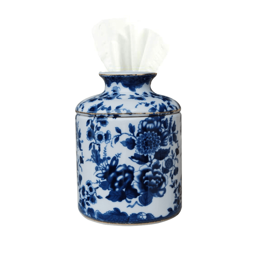 Blue & White Floral Tissue Holder - Noble Workroom