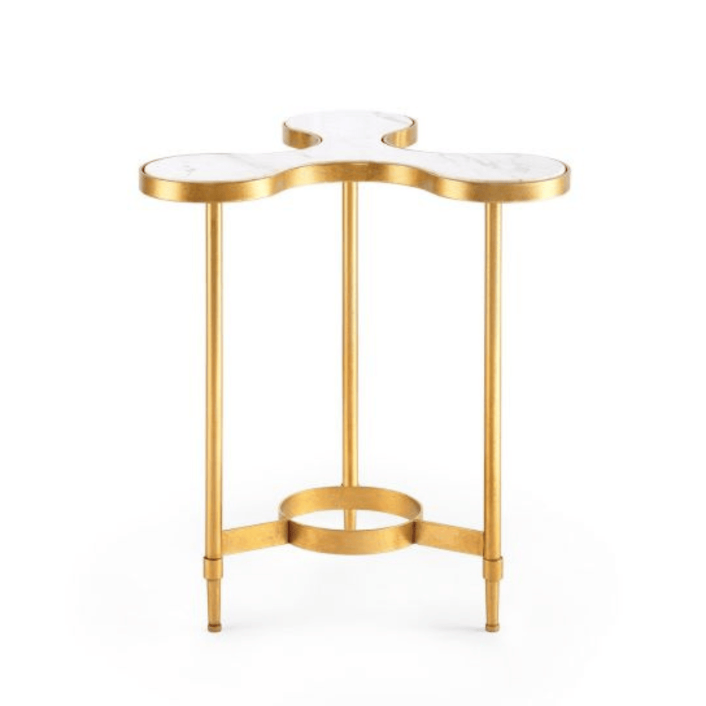 Clover Side Table, White And Gold Leaf - Noble Designs