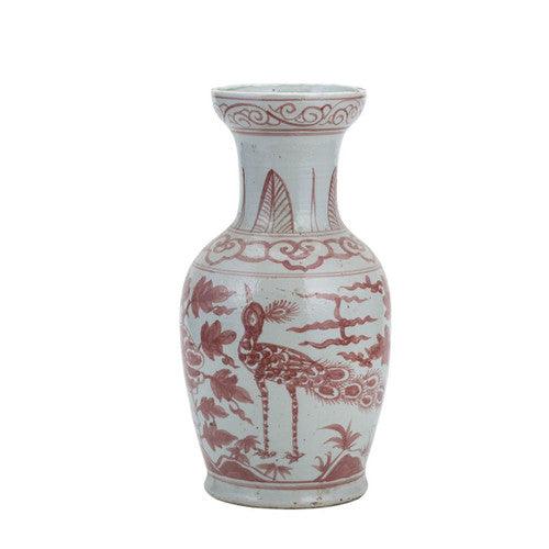 Coral Red Bird Vase With Dish-Shaped Mouth Small - Noble Designs