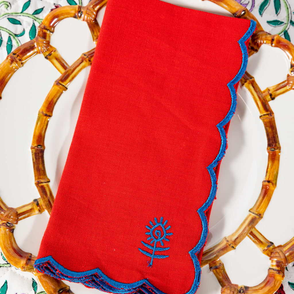 Icon Linen Napkins in Cherry and Peacock, Set of 4 - Noble Designs