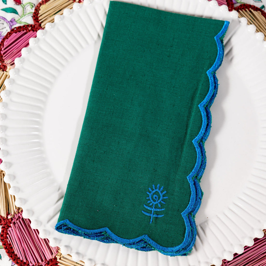 Icon Linen Napkins in Emerald and Peacock, Set of 4 - Noble Designs