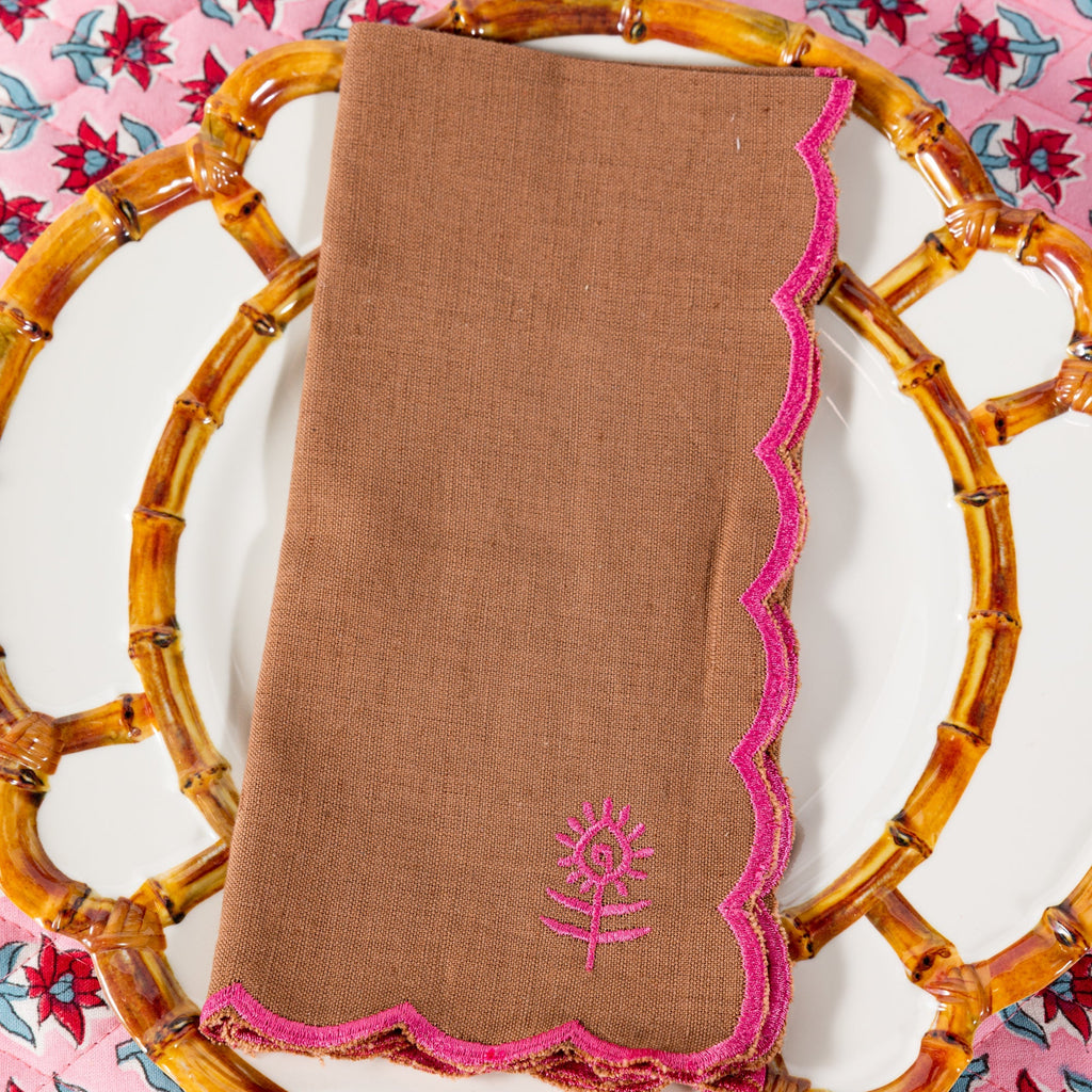 Icon Linen Napkins in Khaki and Hot Pink, Set of 4 - Noble Designs