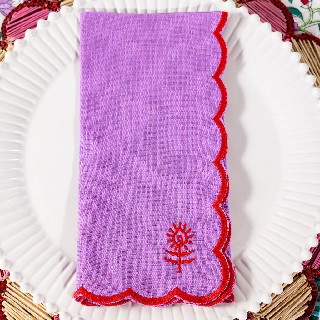 Icon Linen Napkins in Lilac and Cherry, Set of 4 - Noble Designs