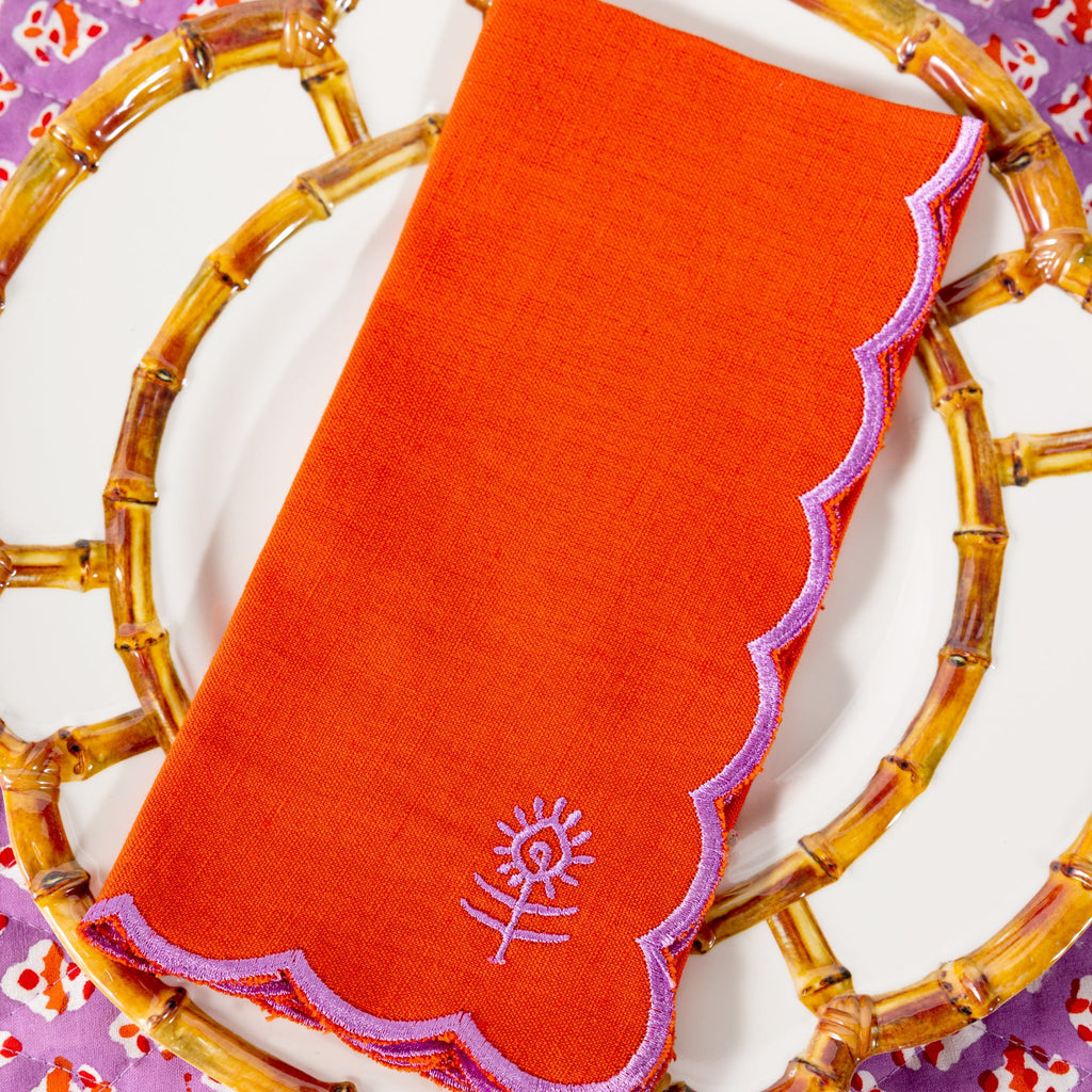 Icon Linen Napkins in Orange and Lilac, Set of 4 - Noble Designs