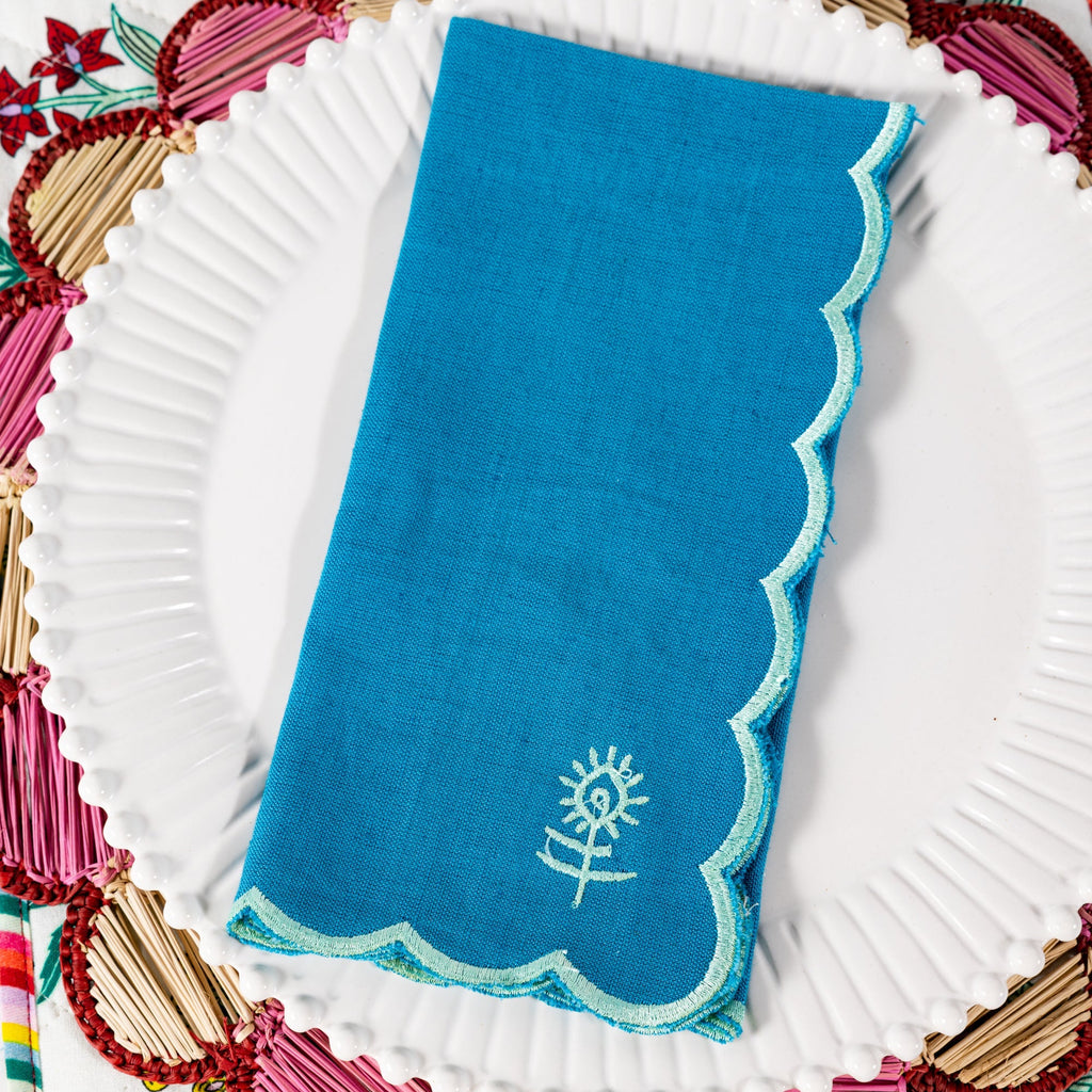 Icon Linen Napkins in Peacock and Mint, Set of 4 - Noble Designs