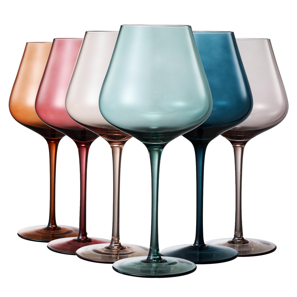 Colored Crystal Wine Glass, Set of 6 - Noble Designs