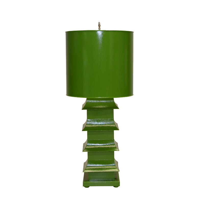 Large Tole Pagoda Lamp in Green - Noble Designs