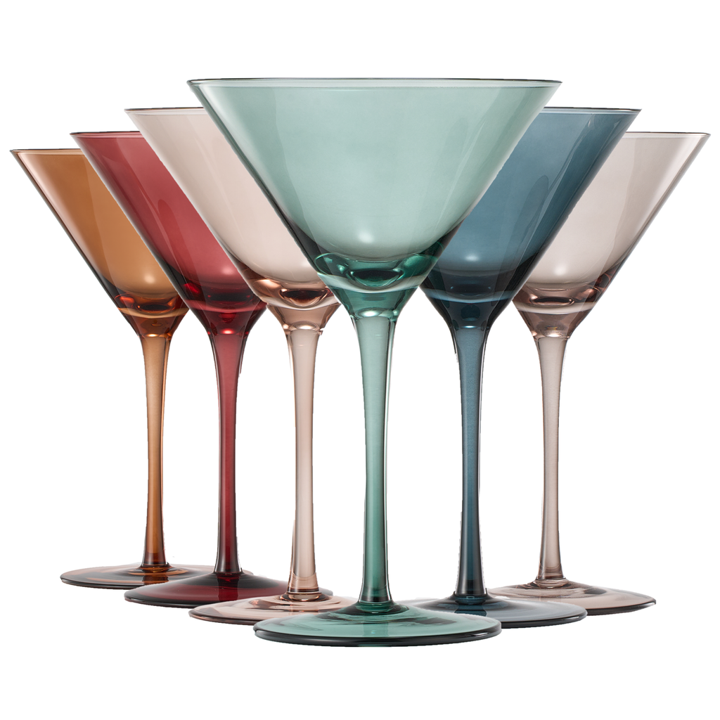 Colored Crystal Martini & Cocktail Glass, Set of 6 - Noble Designs